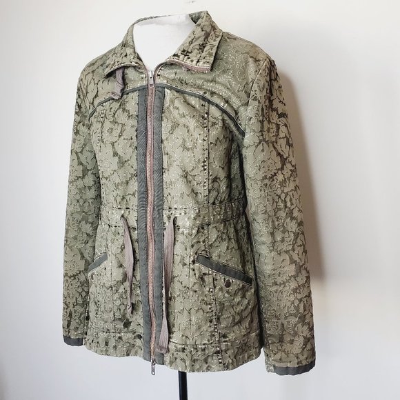 ANTHRO HEI HEI Army Green Floral Cotton Fall Boho Jacket - Picture 2 of 10